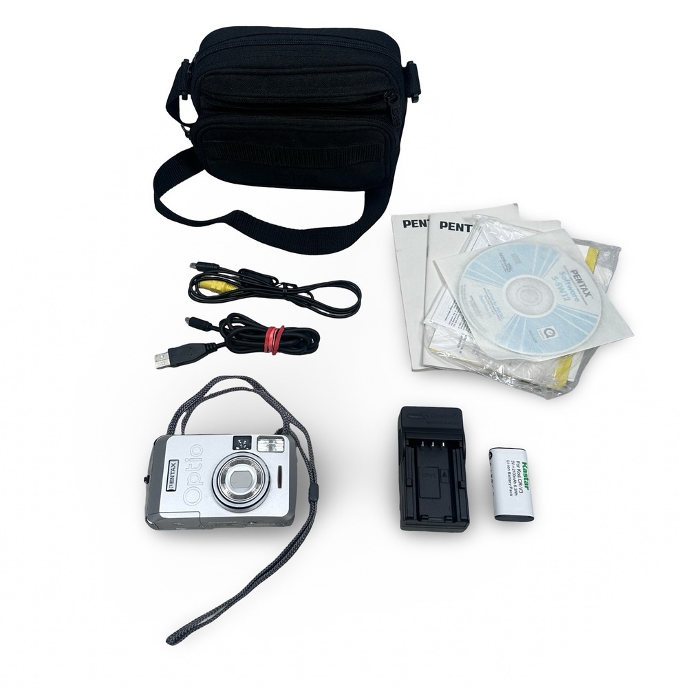 Pentax Optio 33LF Digital Camera 3.2MP 3x Zoom Silver Gray Swivel LCD Bundle